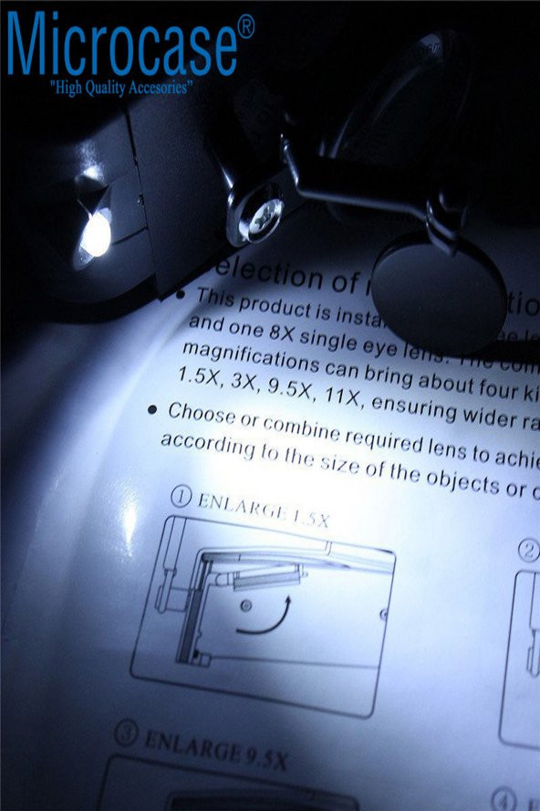Microcase Ayarlanabilen Gözlük Tipi Işıklı Kafa Büyüteci 3 Farklı Lens - Model No : AL2320 - 5