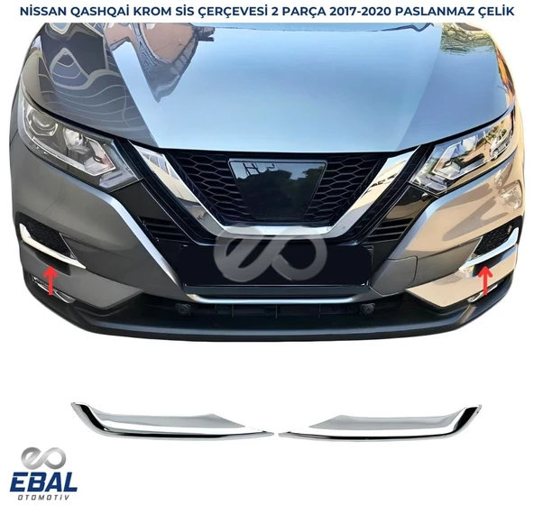 Nissan Qashqai Krom Sis Far Çerçevesi 2 Parça 2017-2020 Paslanmaz Çelik