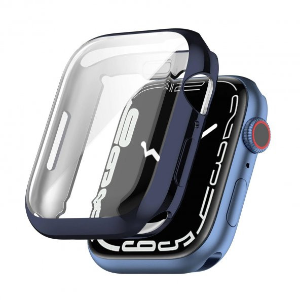 Microcase Apple Watch 7 45 mm Önü Kapalı Silikon Kılıf - Lacivert - 1