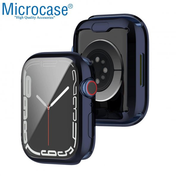 Microcase Apple Watch 7 45 mm Önü Kapalı Silikon Kılıf - Lacivert - 2