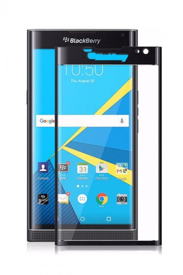 Microcase BlackBerry Priv 3D Curved Tam Kaplayan Tempered Glass Cam Koruma - Siyah - 1