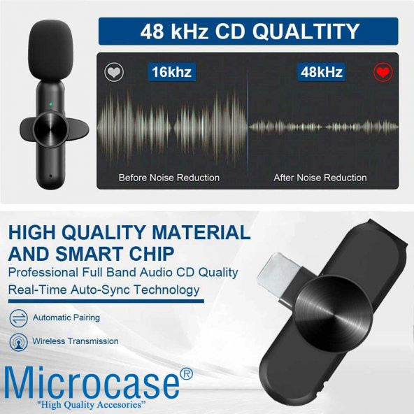 Microcase iPhone Lightning Profesyonel Wireless Kablosuz Yaka Mikrofonu Lavalier - AL2880 - 8
