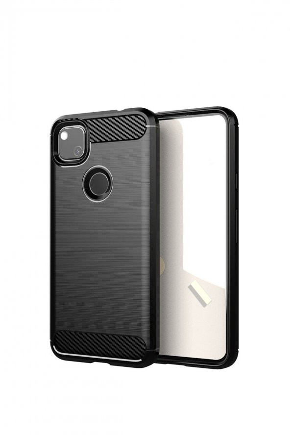 Microcase Google Pixel 5 Brushed Carbon Fiber Silikon Kılıf - Siyah - 1