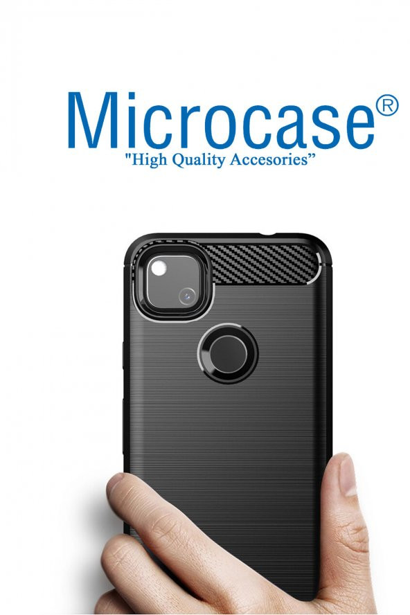 Microcase Google Pixel 5 Brushed Carbon Fiber Silikon Kılıf - Siyah - 3