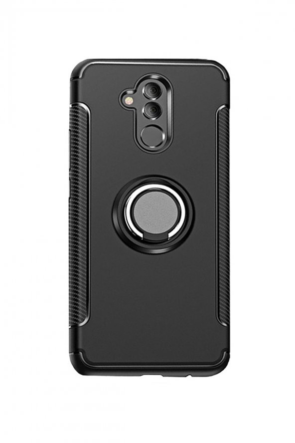 Microcase Huawei Mate 20 Lite Yüzük Standlı Armor Silikon Kılıf - Siyah