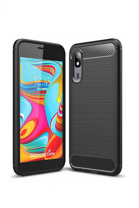 Microcase Samsung Galaxy A2 Core Brushed Carbon Fiber Silikon TPU Kılıf - Siyah