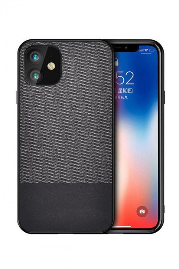Microcase iPhone 11 Fabrik Serisi Kumaş ve Deri Desen Kılıf - Siyah