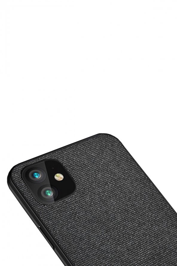Microcase iPhone 11 Fabrik Serisi Kumaş ve Deri Desen Kılıf - Siyah - 2