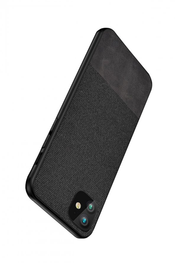 Microcase iPhone 11 Fabrik Serisi Kumaş ve Deri Desen Kılıf - Siyah - 4