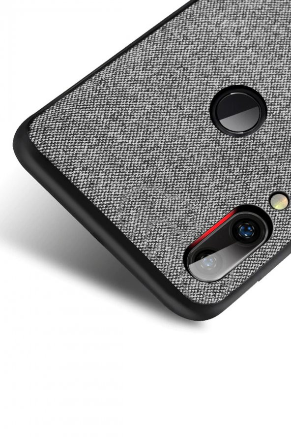 Microcase Meizu Note 9 Fabrik Serisi Kumaş ve Deri Desen Kılıf - Gri - 2