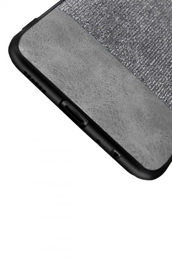 Microcase Meizu Note 9 Fabrik Serisi Kumaş ve Deri Desen Kılıf - Gri - 3
