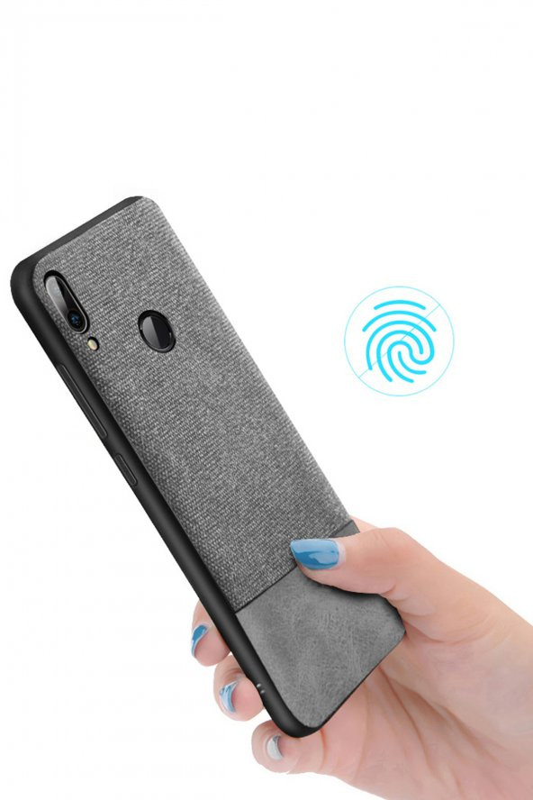 Microcase Meizu Note 9 Fabrik Serisi Kumaş ve Deri Desen Kılıf - Gri - 4