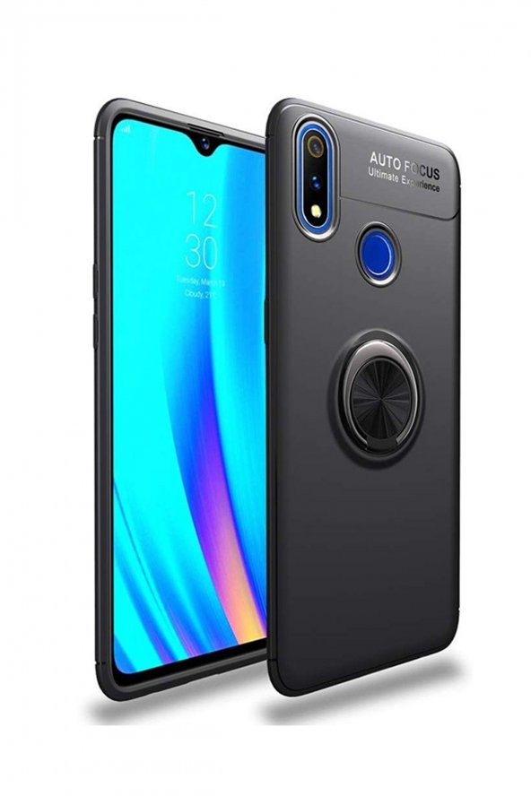 Microcase Realme 3 Pro Focus Serisi Yüzük Standlı Silikon Kılıf - Siyah - 2