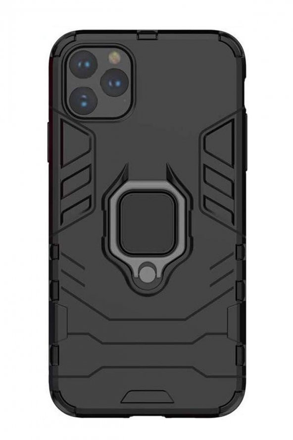 Microcase iPhone 11 Pro Max Batman Serisi Yüzük Standlı Armor Kılıf - Siyah - 1
