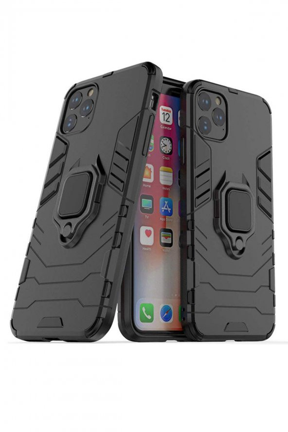 Microcase iPhone 11 Pro Max Batman Serisi Yüzük Standlı Armor Kılıf - Siyah - 2