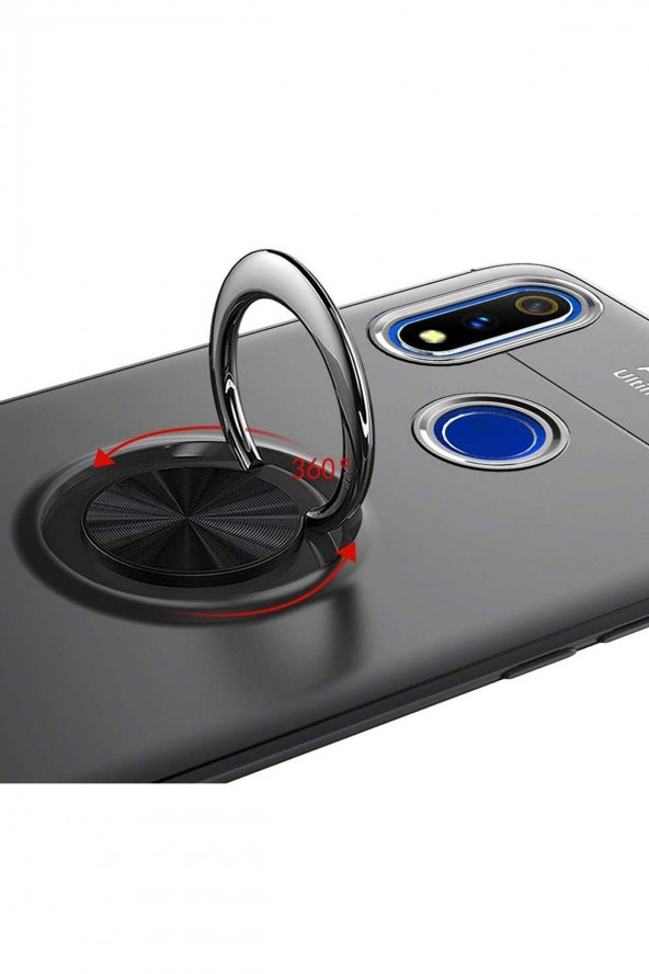 Microcase Realme 3 Pro Focus Serisi Yüzük Standlı Silikon Kılıf - Siyah - 5