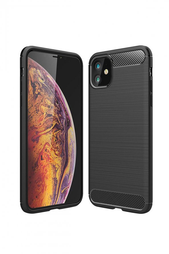 Microcase iPhone 11 Brushed Carbon Fiber Silikon Kılıf - Siyah - 2