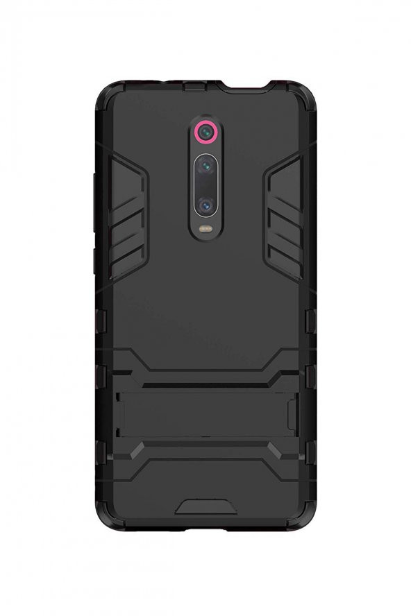 Microcase Xiaomi Mi 9T Alfa Serisi Armor Standlı Perfect Koruma Kılıf - Siyah - 1