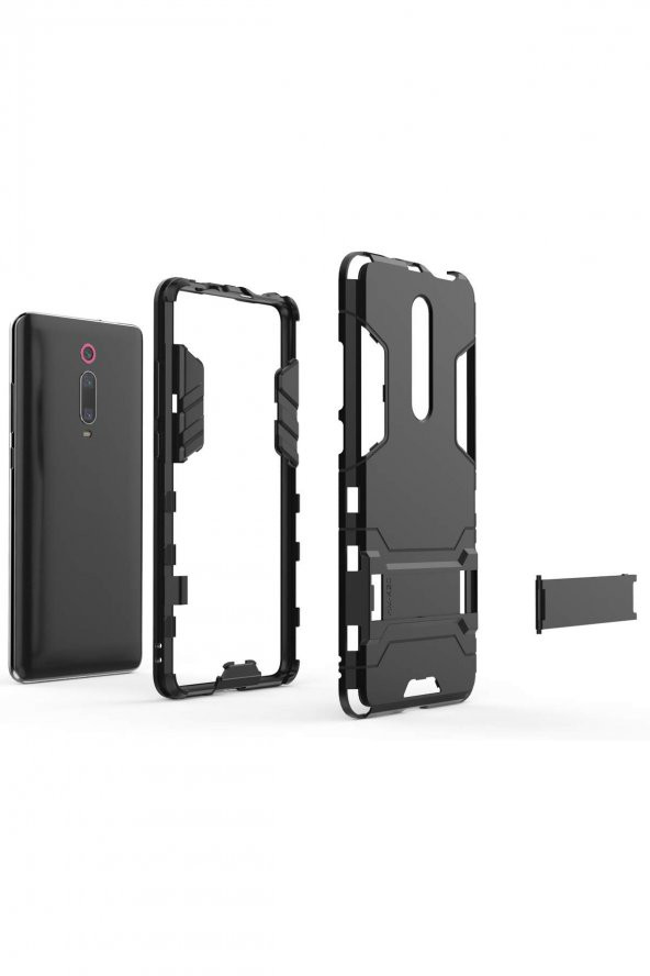 Microcase Xiaomi Mi 9T Alfa Serisi Armor Standlı Perfect Koruma Kılıf - Siyah - 5