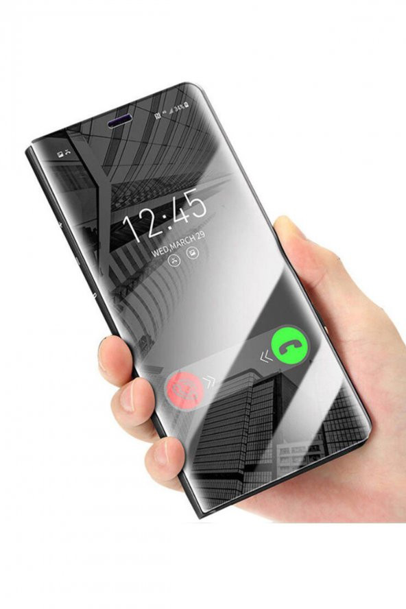 Microcase iPhone 7 - iPhone 8 Aynalı Kapak Clear View Flip Cover Mirror Kılıf - Siyah - 3