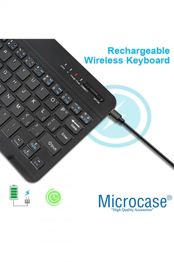Microcase Tablet ve Telefonlar için Bluetooth Klavye Şarjlı Kablosuz + TR Klavye Sticker - AL2671 Siyah - 3