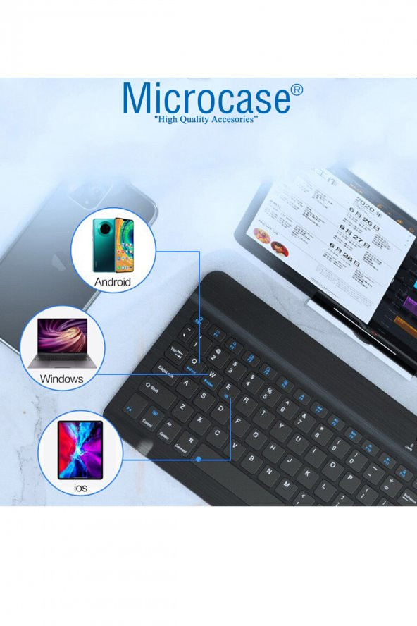 Microcase Tablet ve Telefonlar için Bluetooth Klavye Şarjlı Kablosuz + TR Klavye Sticker - AL2671 Siyah - 7