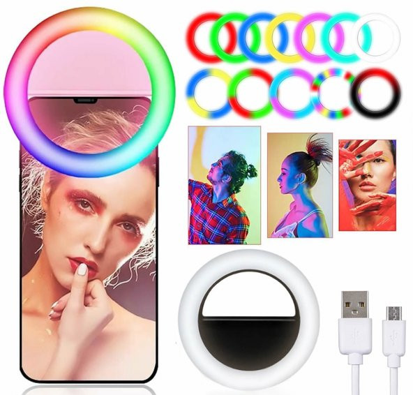 Microcase RGB Selfie LED Mandallı Üniversal Ring Halka Flash Işık Light AL2609 - 1
