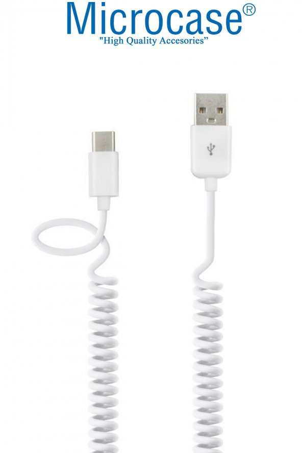 TYPE-C Spiral Uzayan USB Hızlı Şarj Data Transfer USB Kablo 1m - Beyaz - 4