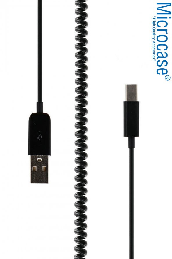 TYPE-C Spiral Uzayan USB Hızlı Şarj Data Transfer USB Kablo 1m - Siyah - 4