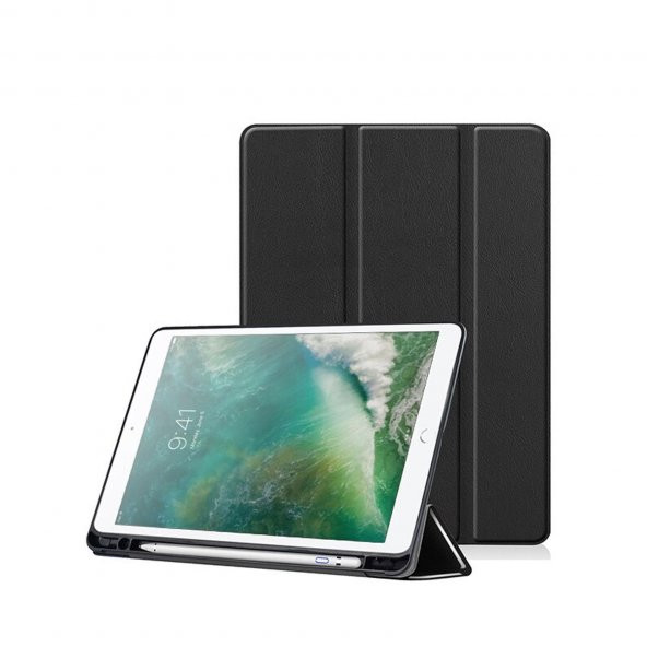 Microcase iPad Pro 12.9 2021 5.Nesil Kalem Koymalı Standlı Deri Kılıf -Siyah