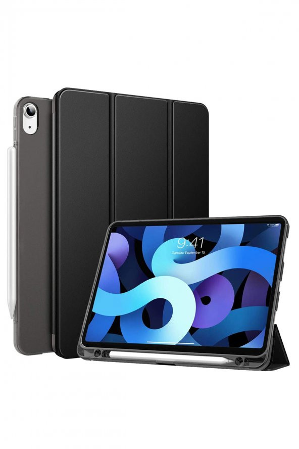 Microcase Apple iPad Air 4 10.9 2020 Tablet Kalem Koymalı Standlı Kılıf Siyah
