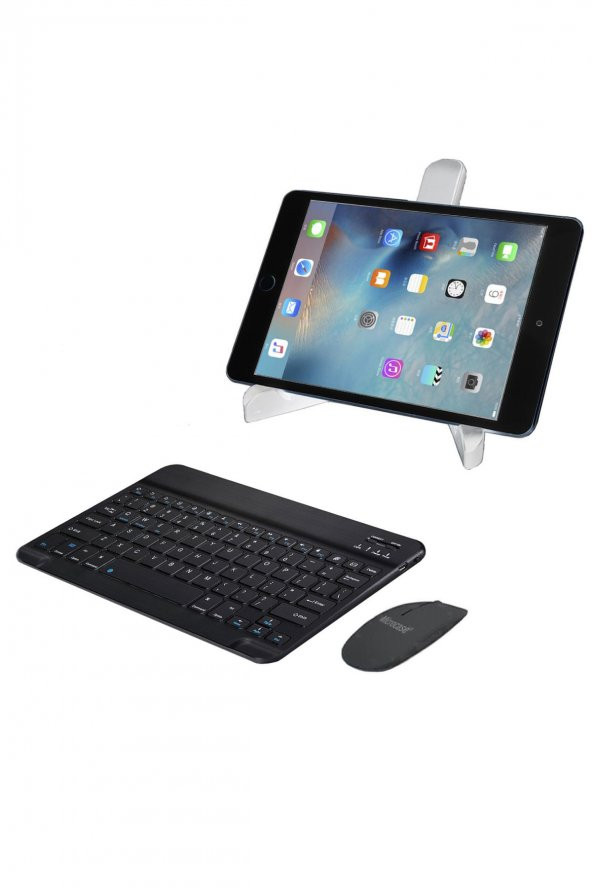 Microcase iPad 8.Nesil 10.2 inch 2020 Bluetooth Klavye ve Mouse (TR Sticker) + Tablet Standı -AL2765