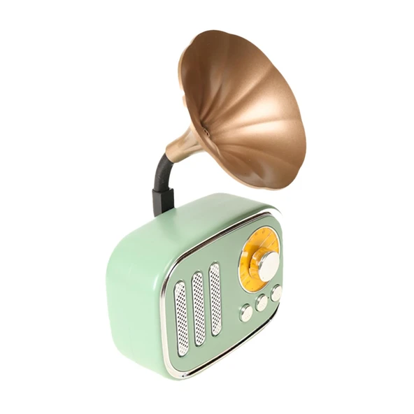 YEŞİL GRAMOFON MODEL USB-SSD GİRİŞLİ NOSTALJİK RADYO HOPARLÖR - 2