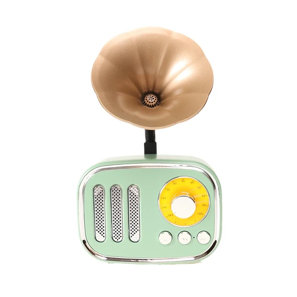 YEŞİL GRAMOFON MODEL USB-SSD GİRİŞLİ NOSTALJİK RADYO HOPARLÖR
