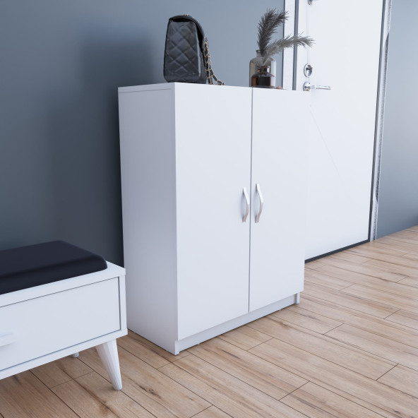 4 Raflı 2 Kapaklı Ayakkabılık Çok Amaçlı Dolap Ayakkabı Dolabı 90x70x33 - 3