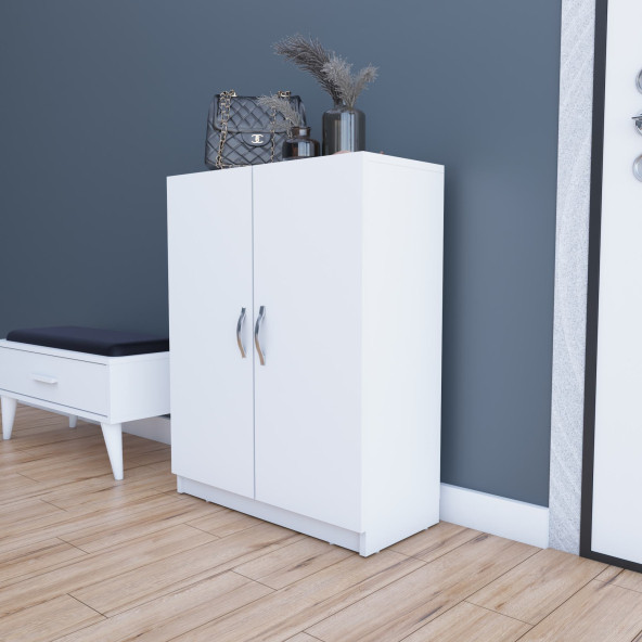 4 Raflı 2 Kapaklı Ayakkabılık Çok Amaçlı Dolap Ayakkabı Dolabı 90x70x33 - 4