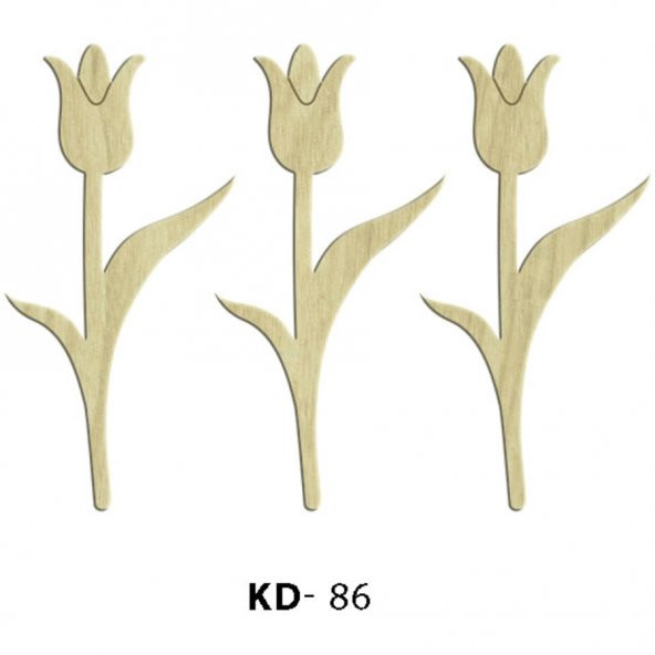 KD86 Lale 3lü Set Ahşap Paket Süsü, Hobi Ahşap Boyama Süs - 1