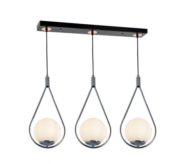 TT Aydınlatma TT024-3S-SY-KR  Mat Siyah-Krom 3 lü Sıralı Avize ürün görseli 1