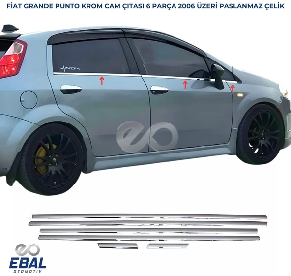 Fiat Grande Punto Krom Cam Çıtası 6 Parça 2006 Üzeri P.Çelik