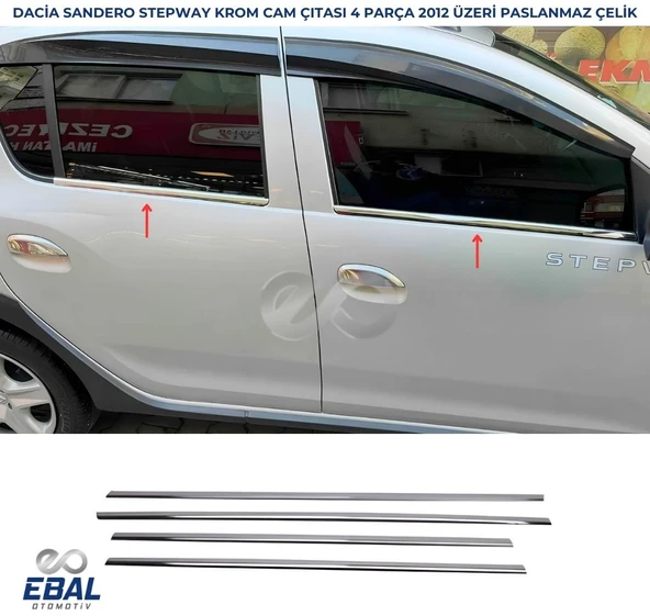 Dacia Sandero Stepway Krom Cam Çıtası Seti 4 Prç. 2012-2020 Paslanmaz Çelik ürün görseli