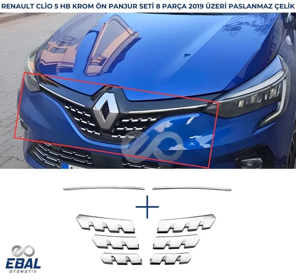 Renault Clio 5 Ön Panjur 8 Parça  Krom Seti 2019 Model Ve Sonrası