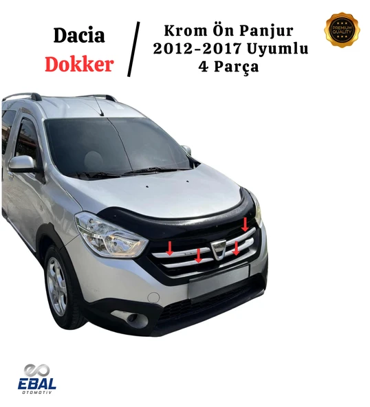 Dacia Dokker Krom Ön Panjur 4 Parça 2012-2017 Arası Paslanmaz Çelik - Resim 2