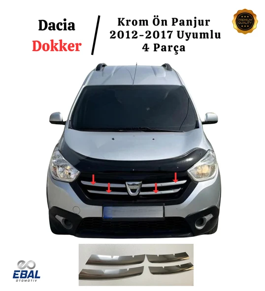 Dacia Dokker Krom Ön Panjur 4 Parça 2012-2017 Arası Paslanmaz Çelik ürün görseli 1