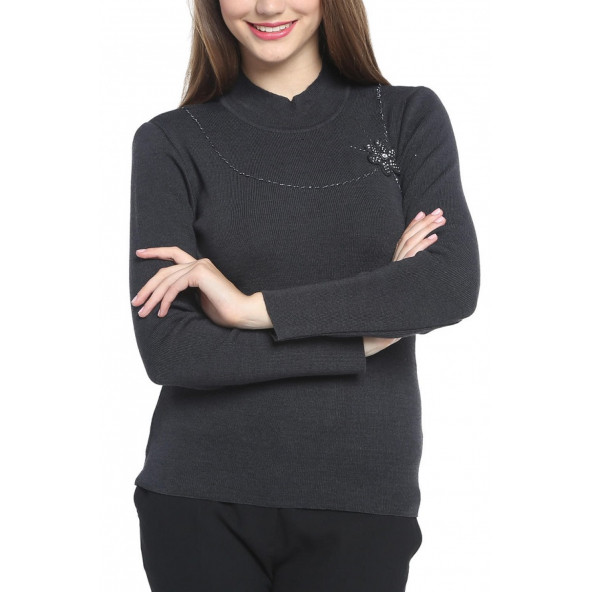 Solo Balıkçı Yaka Taş Desenli Triko Kadın Kazak A19A047-1 - 4