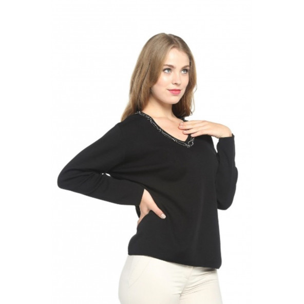 Solo Elegant Crystal Taş İşlemeli Yün Kazak A19A044-1 - 3