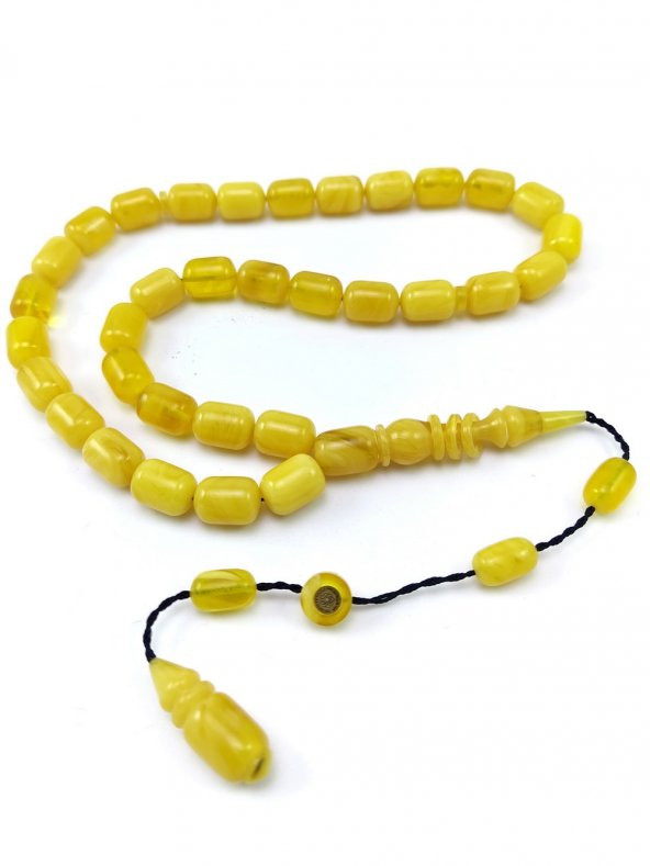 Tesbihsevgisi İmzalı Halkalı İmame Sarı Hareli Sıkma Kehribar Tesbih - Resim 3