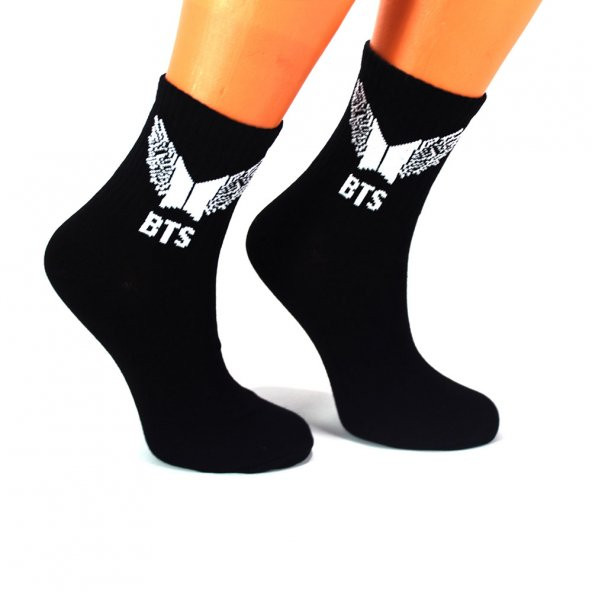 bts logo kanatlı siyah çorap