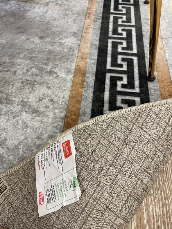 Klasik Desen Oval Clorisa Çizgili Lateks Deri Taban Saçaksız Salon Halısı  Gri 130 x 190 - 4