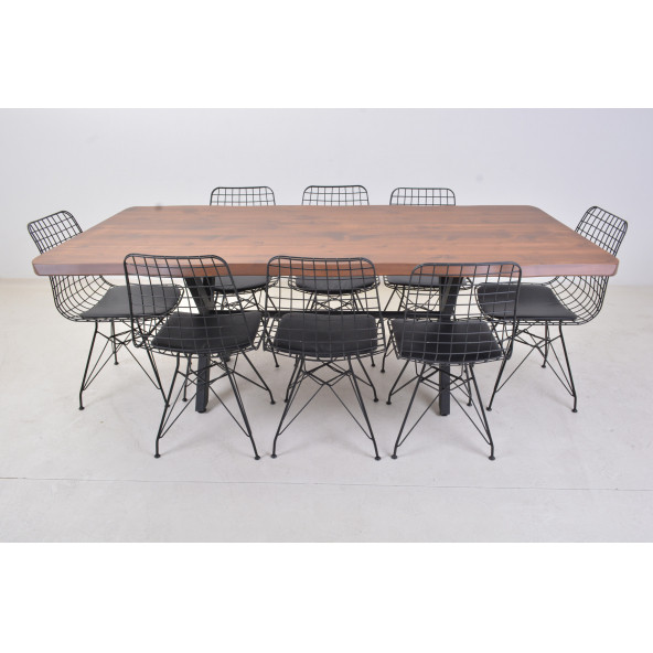 Mobildeco Ahşap Kütük 8 Sandalyeli Yemek Masası 90x200