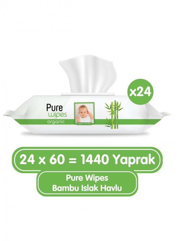 Pure Baby Organik Bambu Özlü Islak Havlu 24x60 (1440 Yaprak)
